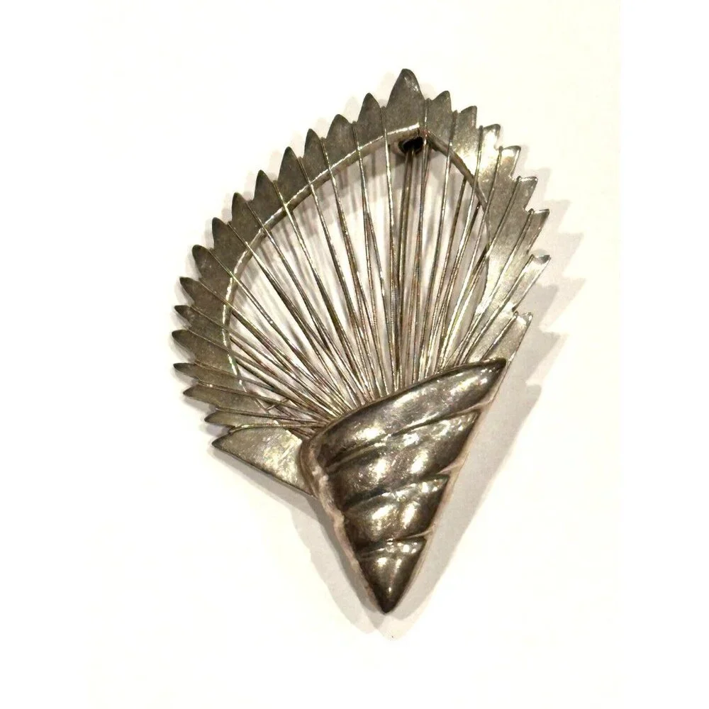 TAXCO TA-116 STERLING SILVER 925 WIRE ART SPIRAL SEASHELL 2" BROOCH PIN EUC - Picture 1 of 6